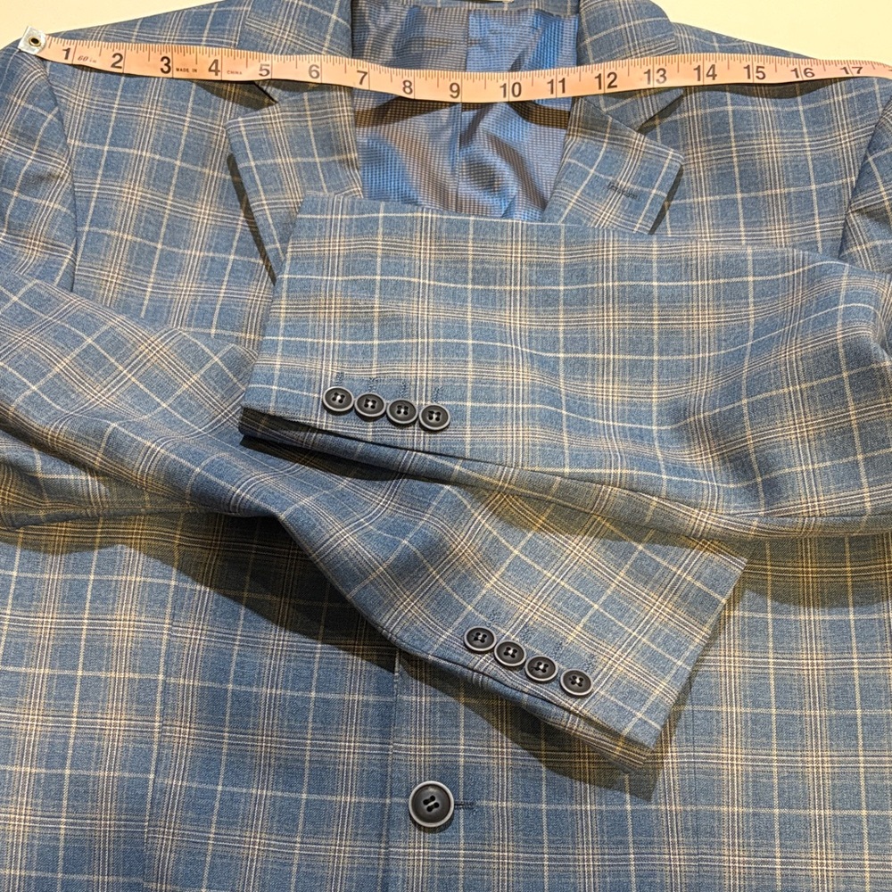 Bachrach Navy Plaid Checkered Blazer 100% Wool NWT. Windowpane. - Picture 5 of 8
